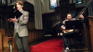 In a recording session with Theorbo player, Kyle Thompson, Fall 2013